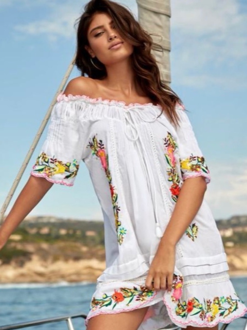 PQ Lana Embroidered Dress White Floral Embroidery Handmade Boho XS/S